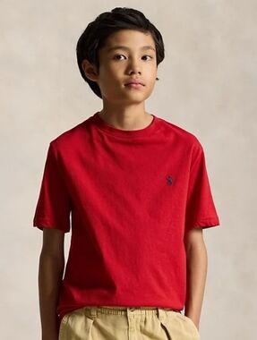 Polo by Ralph Lauren Red Crew Neck Cotton T-Shirt with Navy Blue Pony Logo